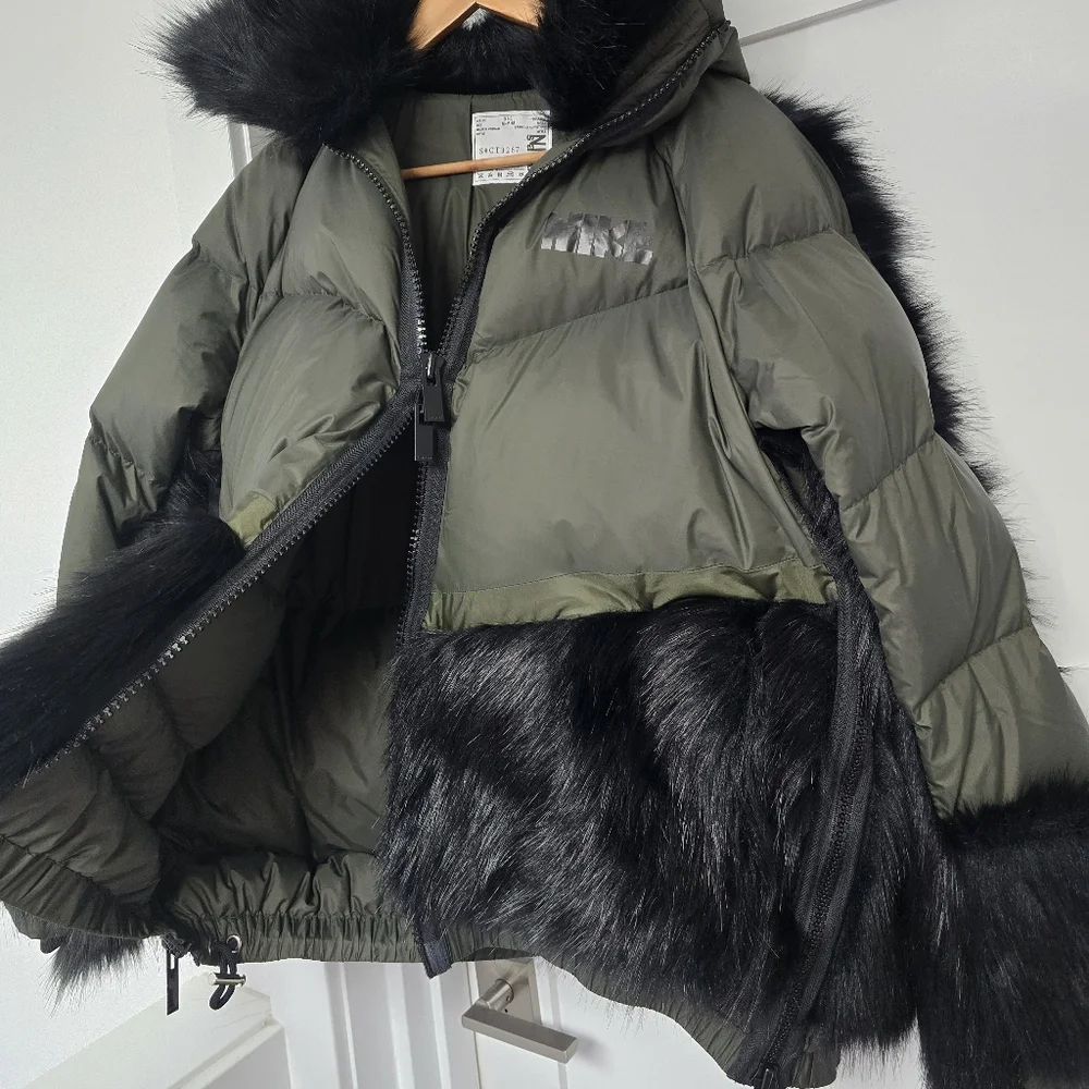 Nike Sacai Edition Down NGR Faux Gur Puffer Parka in Olive Green - Picture 8 of 14